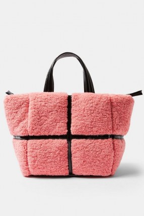TOPSHOP Pink Faux Fur Vinyl Tote Bag ~ cute fluffy handbags - flipped