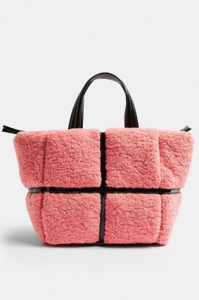 TOPSHOP Pink Faux Fur Vinyl Tote Bag ~ cute fluffy handbags