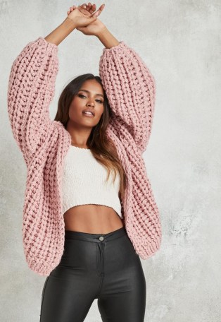 Missguided pink hand knit hooded cardigan | chunky cardigans | on trend knitwear - flipped