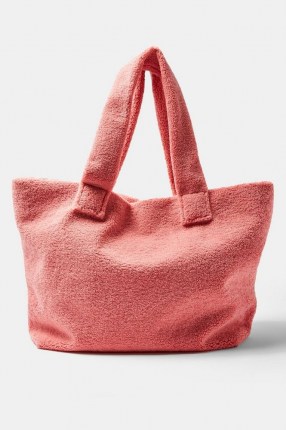 Topshop Pink Large Borg Tote Bag | textured bags - flipped