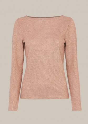WHISTLES PINK STRAIGHT NECK SPARKLE TOP