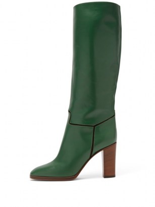 VICTORIA BECKHAM Piped knee-high leather boots in forest green - flipped