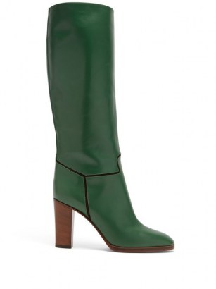 VICTORIA BECKHAM Piped knee-high leather boots in forest green