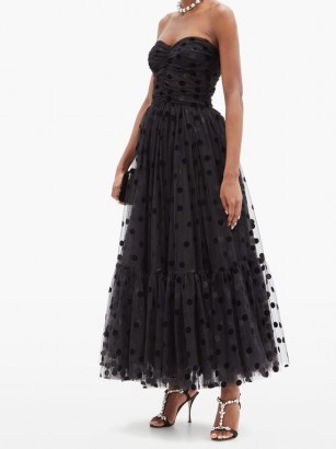 DOLCE & GABBANA Polka-dot-flocked tulle gown ~ beautiful Italian gowns ~ black strapless dresses ~ vintage style event wear ~ LBD - flipped