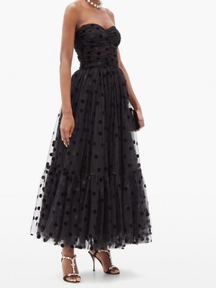 DOLCE & GABBANA Polka-dot-flocked tulle gown ~ beautiful Italian gowns ~ black strapless dresses ~ vintage style event wear ~ LBD