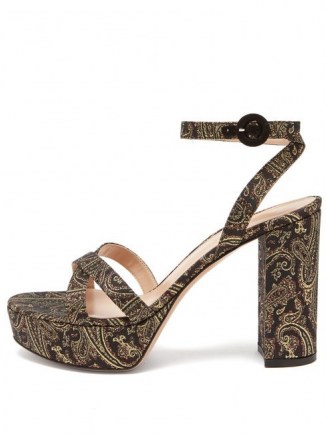 GIANVITO ROSSI Poppy 70 paisley-brocade sandals – glamorous platforms – seventies look platform shoes - flipped