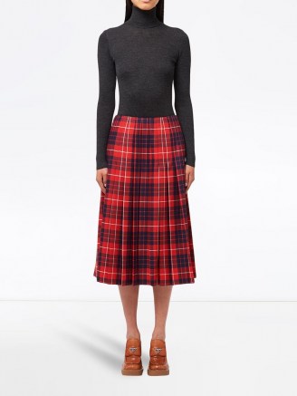 Prada check-print pleated skirt | tartan midi skirts - flipped