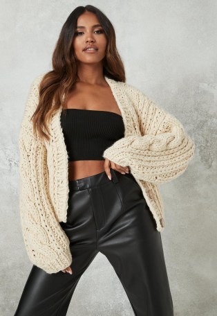 Missguided premium beige chunky hand knit cardigan | slouchy cardigans