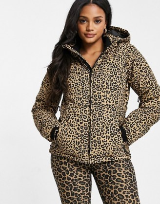 Protest Dallas leopard ski jacket in brown ~ hooded sportswear ~ sports jackets ~ ski wear ~ quilted ~ animal print ~ winter outerwear