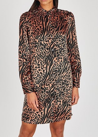 RAILS Selma animal-print satin shirt dress