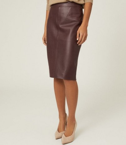 REISS REAGAN LEATHER PENCIL SKIRT BERRY ~ autumn and winter colours ~ luxe skirts - flipped
