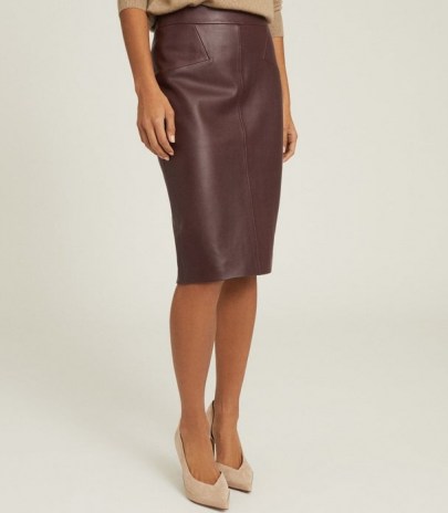 REISS REAGAN LEATHER PENCIL SKIRT BERRY ~ autumn and winter colours ~ luxe skirts