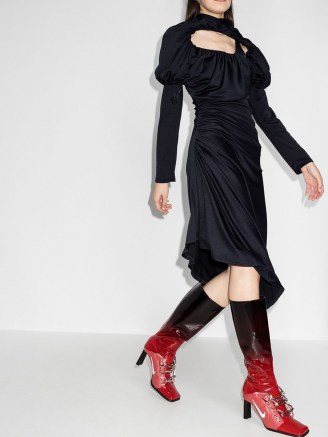 Richard Malone ruched-detailing midi dress | black puff sleeve dresses - flipped