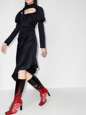 Richard Malone ruched-detailing midi dress | black puff sleeve dresses