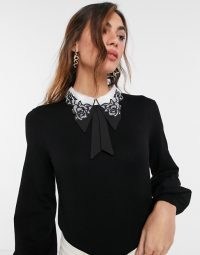River Island collared balloon sleeve jumper in black – pointed floral collars – embellished jumpers
