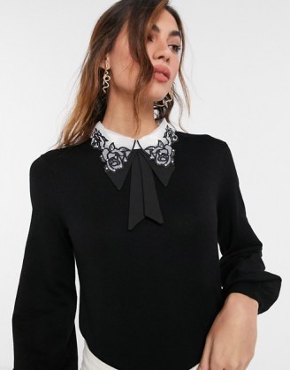 River Island collared balloon sleeve jumper in black – pointed floral collars – embellished jumpers