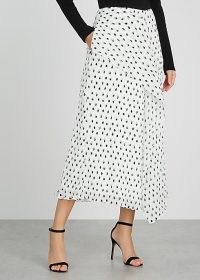 ROLAND MOURET Falun white polka-dot plissé midi skirt / spot print draped skirts