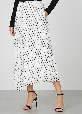 ROLAND MOURET Falun white polka-dot plissé midi skirt / spot print draped skirts - flipped