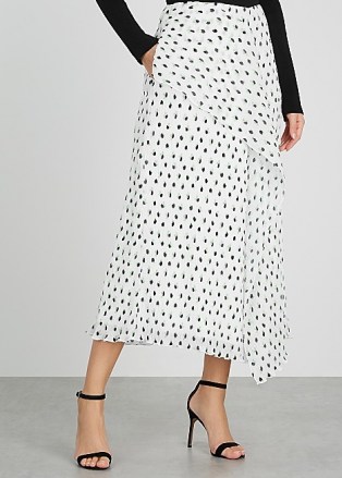 ROLAND MOURET Falun white polka-dot plissé midi skirt / spot print draped skirts