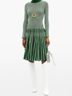 THEBE MAGUGU Roll-neck striped wool dress ~ green knitted dresses ~ beautiful knitwear - flipped
