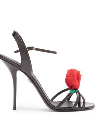 DOLCE & GABBANA Rose patent-leather sandals ~ floral embellished stiletto heel slingbacks ~ event heels ~ beautiful Italian shoes