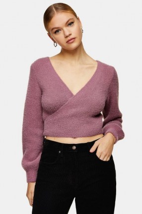 Topshop Rose Pink Fluffy Ballet Wrap Knitted Top | feminine knits - flipped