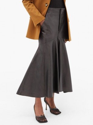 PETAR PETROV Ryo fishtail-hem leather skirt / black flared hemline skirts - flipped