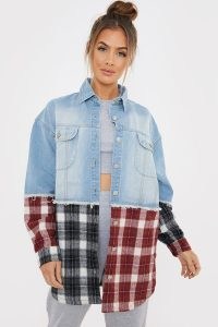 SAFFRON BARKER OVERSIZED DENIM HERITAGE CHECK SPLICED SHACKET – checked shackets – casual weekend style