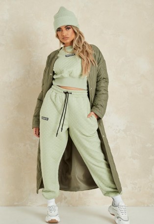 MISSGUIDED sage quilted missguided 90s oversized joggers ~ green jogging bottoms - flipped
