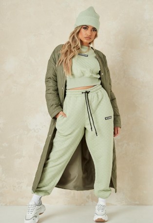 MISSGUIDED sage quilted missguided 90s oversized joggers ~ green jogging bottoms