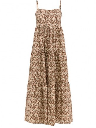 MATTEAU Scoop-back floral-print cotton maxi dress / brown tiered skinny strap dresses - flipped