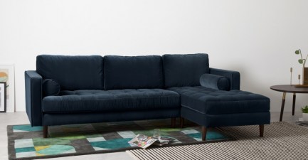Scott 4 Seater Right Hand Facing Chaise End Corner Sofa, Navy Cotton Velvet – luxury sofa for your home