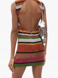 ASHISH Sequin-striped open-back mini shift dress – glittering sleeveless high neck going out dresses