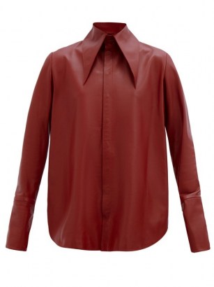 16ARLINGTON Seymour spearpoint-collar leather shirt in burgundy ~ oversized pointed collars ~ luxe dark red shirts - flipped