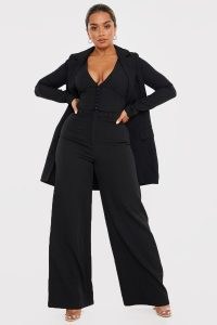 SHAUGHNA PHILLIPS BLACK CO-ORD WIDE LEG TROUSERS – going out fashion – glamorous evening look