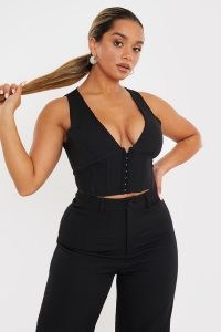 SHAUGHNA PHILLIPS BLACK CORSET CO-ORD CROP TOP – plunge front evening tops