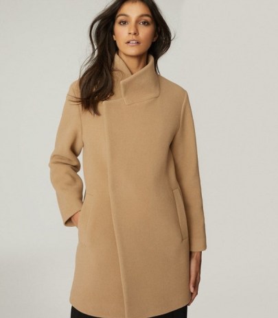 REISS SICILY WOOL BLEND MID LENGTH COAT CAMEL ~ light brown coats - flipped