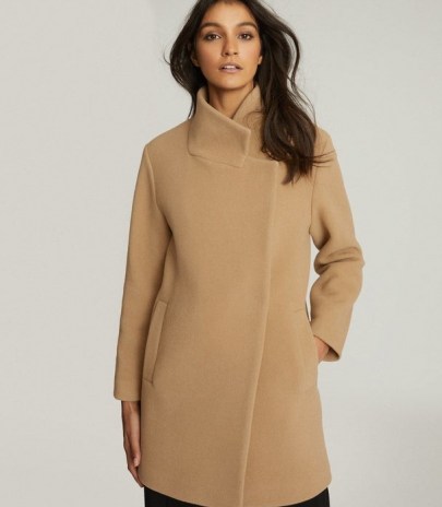 REISS SICILY WOOL BLEND MID LENGTH COAT CAMEL ~ light brown coats