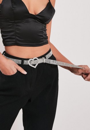 Missguided silver look heart buckle diamante belt ~ embellished belts ~ hearts ~ accessories - flipped