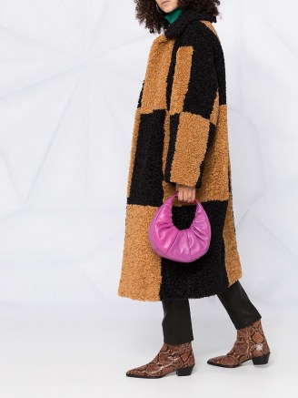STAND STUDIO faux shearling checkered coat / textured brown and black checked winter coats - flipped