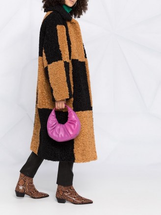 STAND STUDIO faux shearling checkered coat / textured brown and black checked winter coats