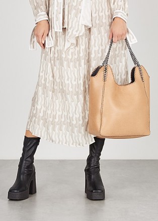STELLA MCCARTNEY Falabella Two Chain large camel tote ~ luxe faux leather handbag - flipped