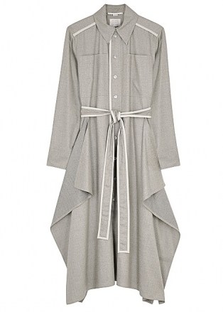 STELLA MCCARTNEY Leilani grey wool midi shirt dress ~ draped panel dresses - flipped