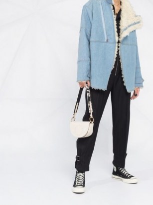 Stella McCartney Olive shearling lined denim jacket | textured faux fur jackets - flipped