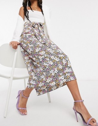 Style Cheat tie waist midi skirt co ord in ditsy floral print / high rise flower printed skirts