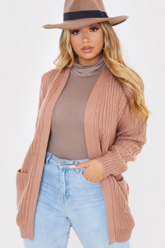 IN THE STYLE TAN CHUNKY OPEN FRONT CARDIGAN WITH POCKETS ~ cardigans ~ knitwear