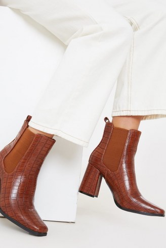 IN THE STYLE TAN CROC HEELED ANKLE BOOTS - flipped