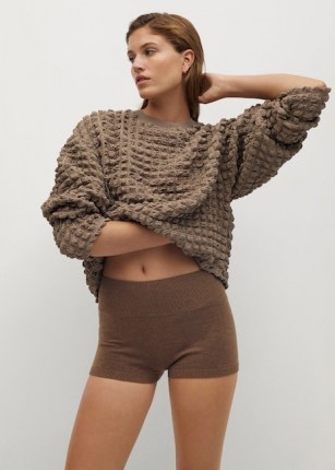 MANGO POMPAS Textured sweater ~ brown round neck sweaters