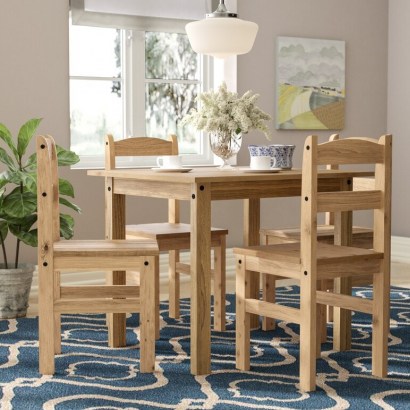 Anns Dining Set with 4 Chairs by Three Posts – inspired by village life in England and France – rustic charm