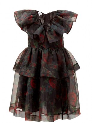 GANNI Tiered floral-print organza dress ~ full ruffled occasion dresses ~ romantic fashion ~ ruffles and volume - flipped